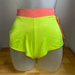 Vintage 90S Y2K Neon Yellow And Pink Spandex Shorts Bathing Suit Bottoms Sz S